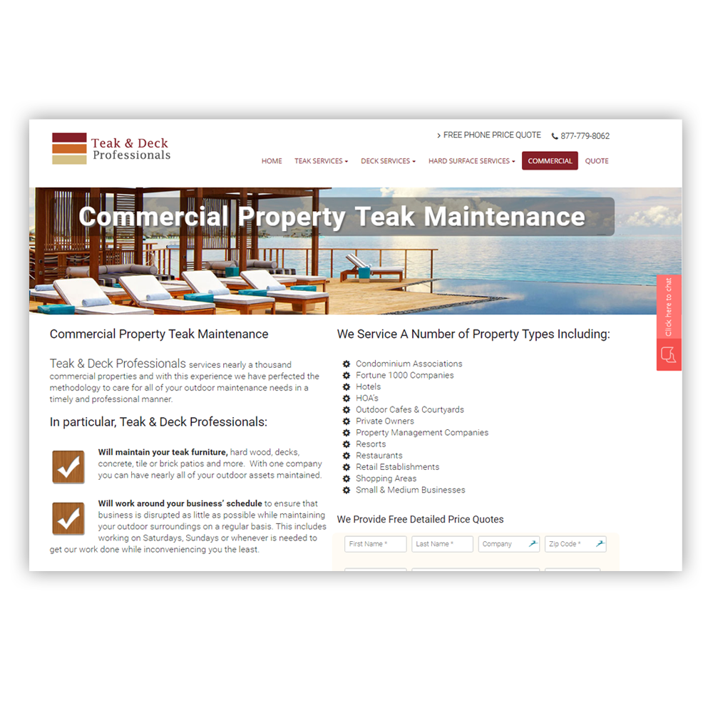 Teak and Deck Website Design layout